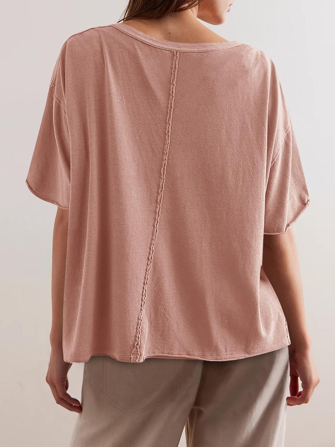 imageTankaneo Womens Oversized Tshirts Deep V Neck Short Sleeve Tops Summer Casual Loose Fit Tunic Tee ShirtOrange