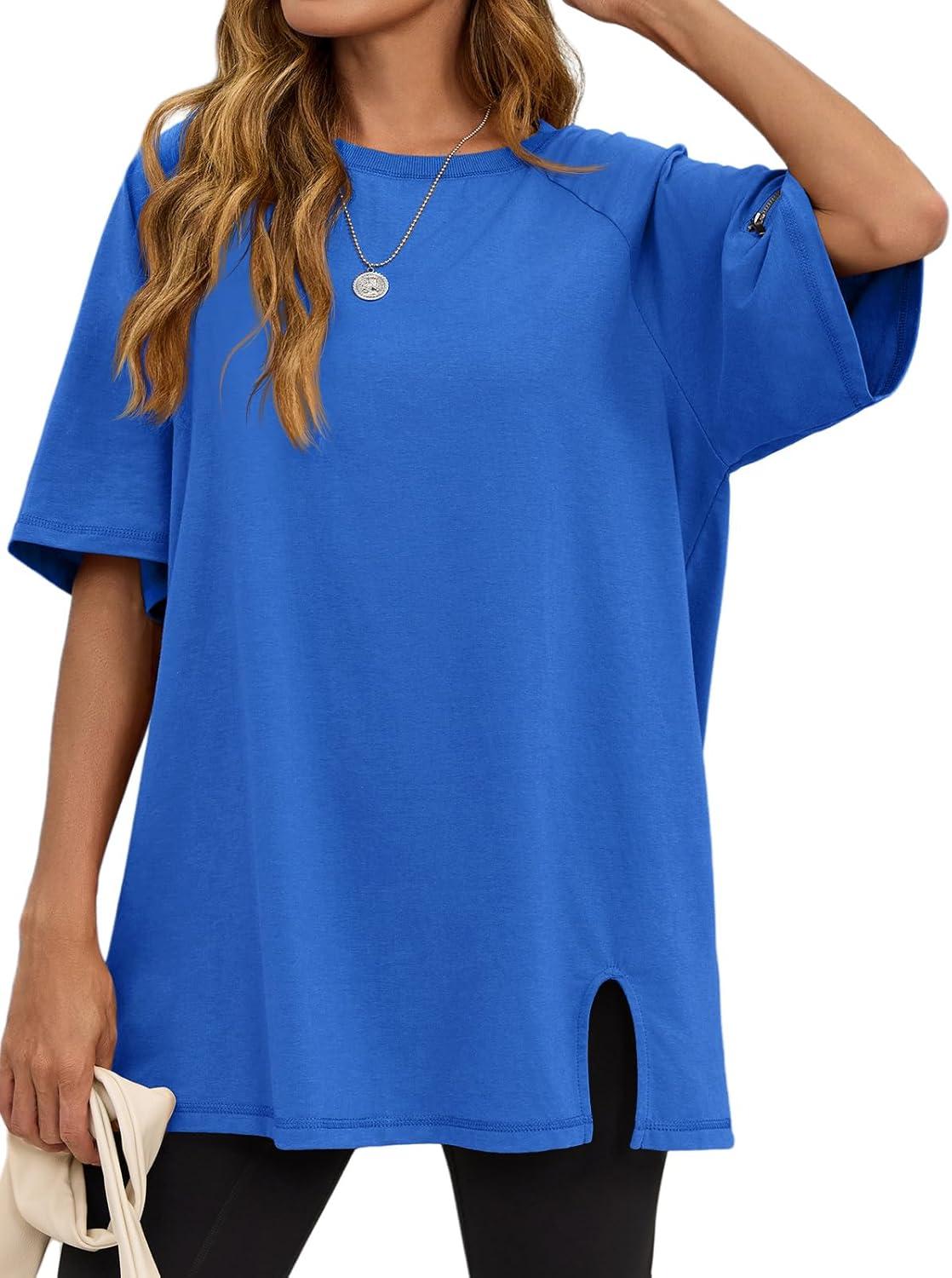 imageTankaneo Womens Oversized Workout Tshirts Split Hem Raglan Short Sleeve Tops Summer Casual Loose Fit Tee ShirtBlue