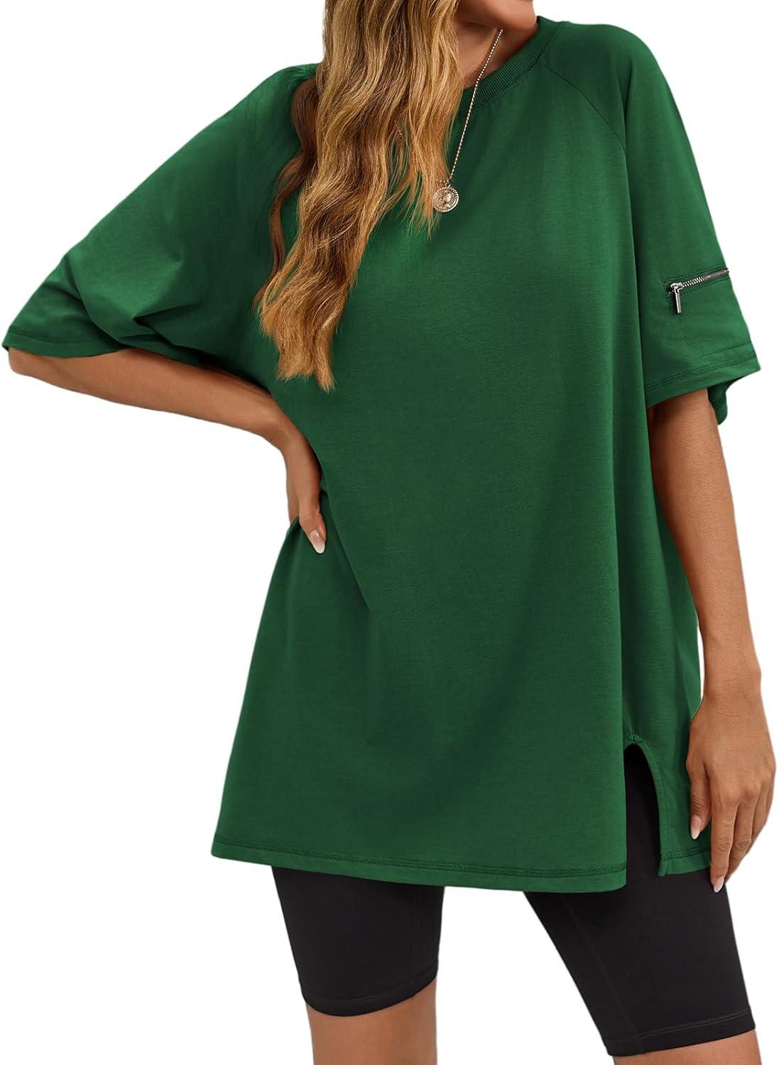 imageTankaneo Womens Oversized Workout Tshirts Split Hem Raglan Short Sleeve Tops Summer Casual Loose Fit Tee ShirtDark Green