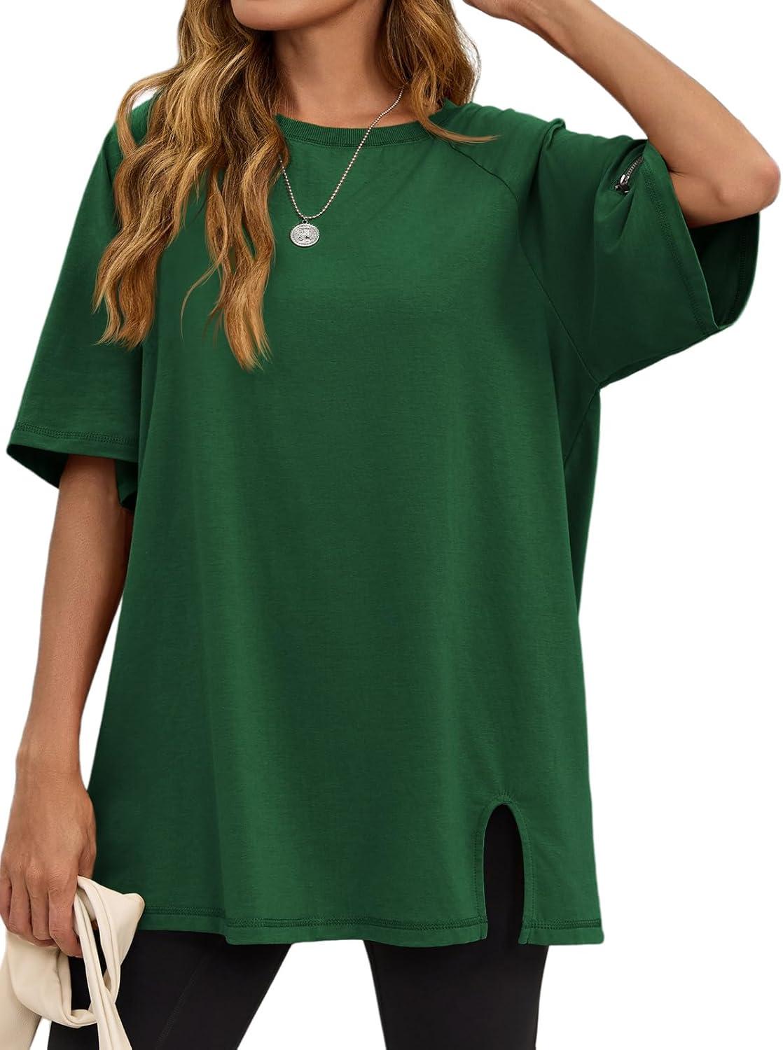 imageTankaneo Womens Oversized Workout Tshirts Split Hem Raglan Short Sleeve Tops Summer Casual Loose Fit Tee ShirtDark Green