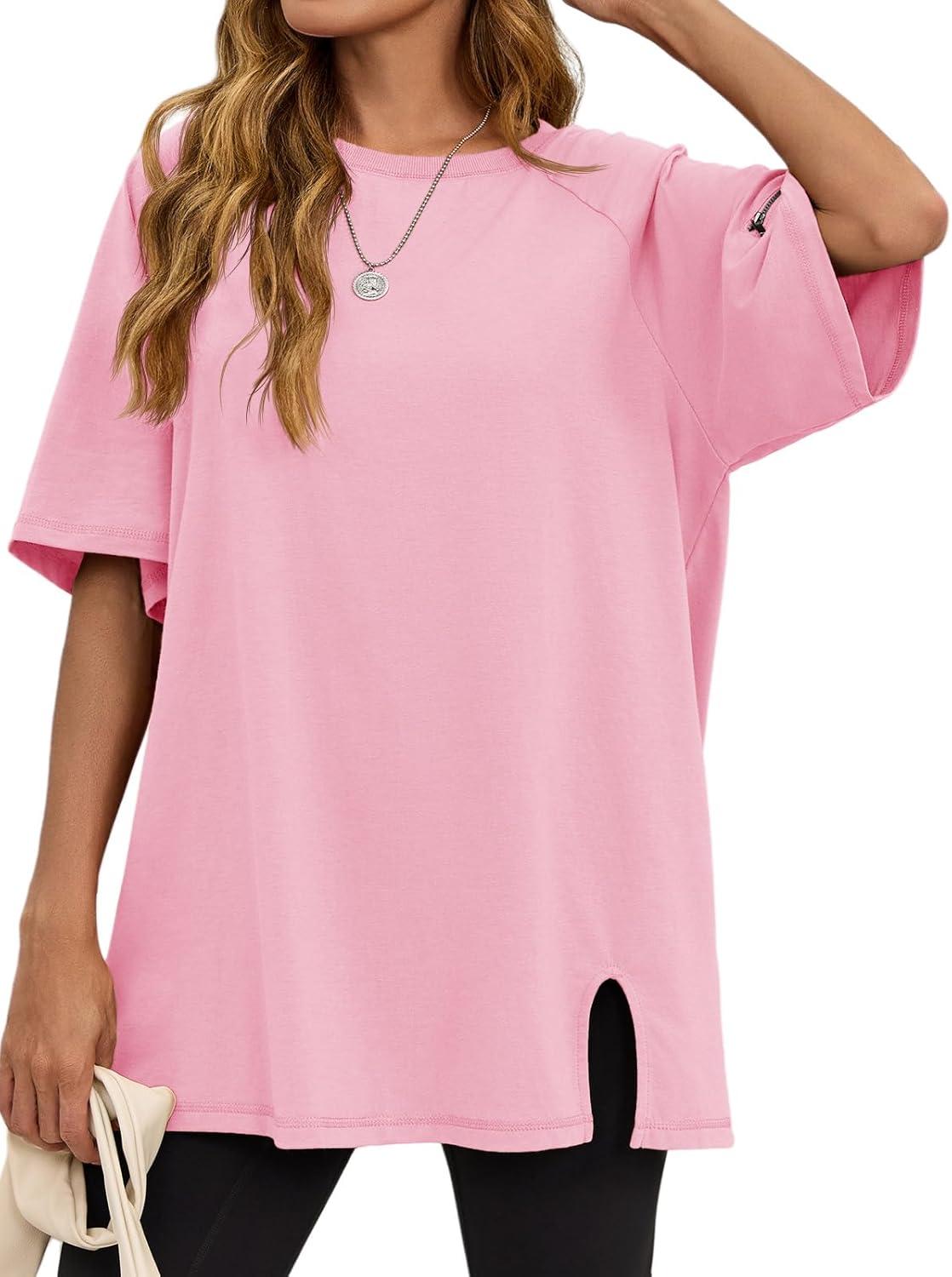 imageTankaneo Womens Oversized Workout Tshirts Split Hem Raglan Short Sleeve Tops Summer Casual Loose Fit Tee ShirtLight Pink