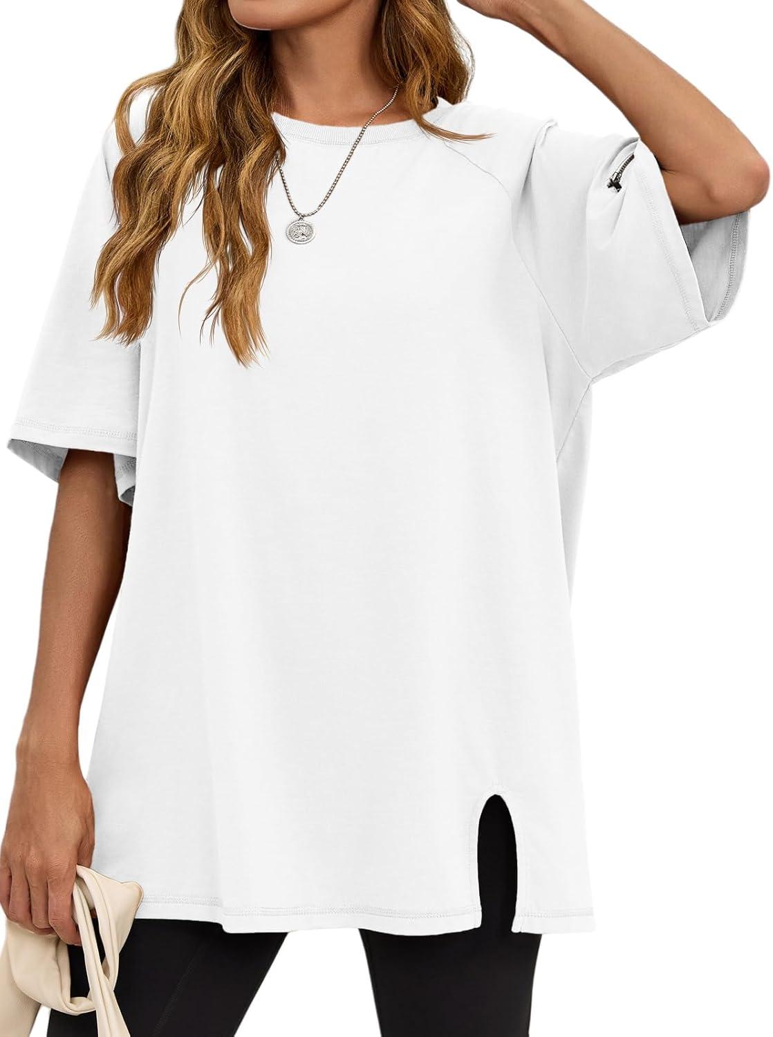 imageTankaneo Womens Oversized Workout Tshirts Split Hem Raglan Short Sleeve Tops Summer Casual Loose Fit Tee ShirtWhite
