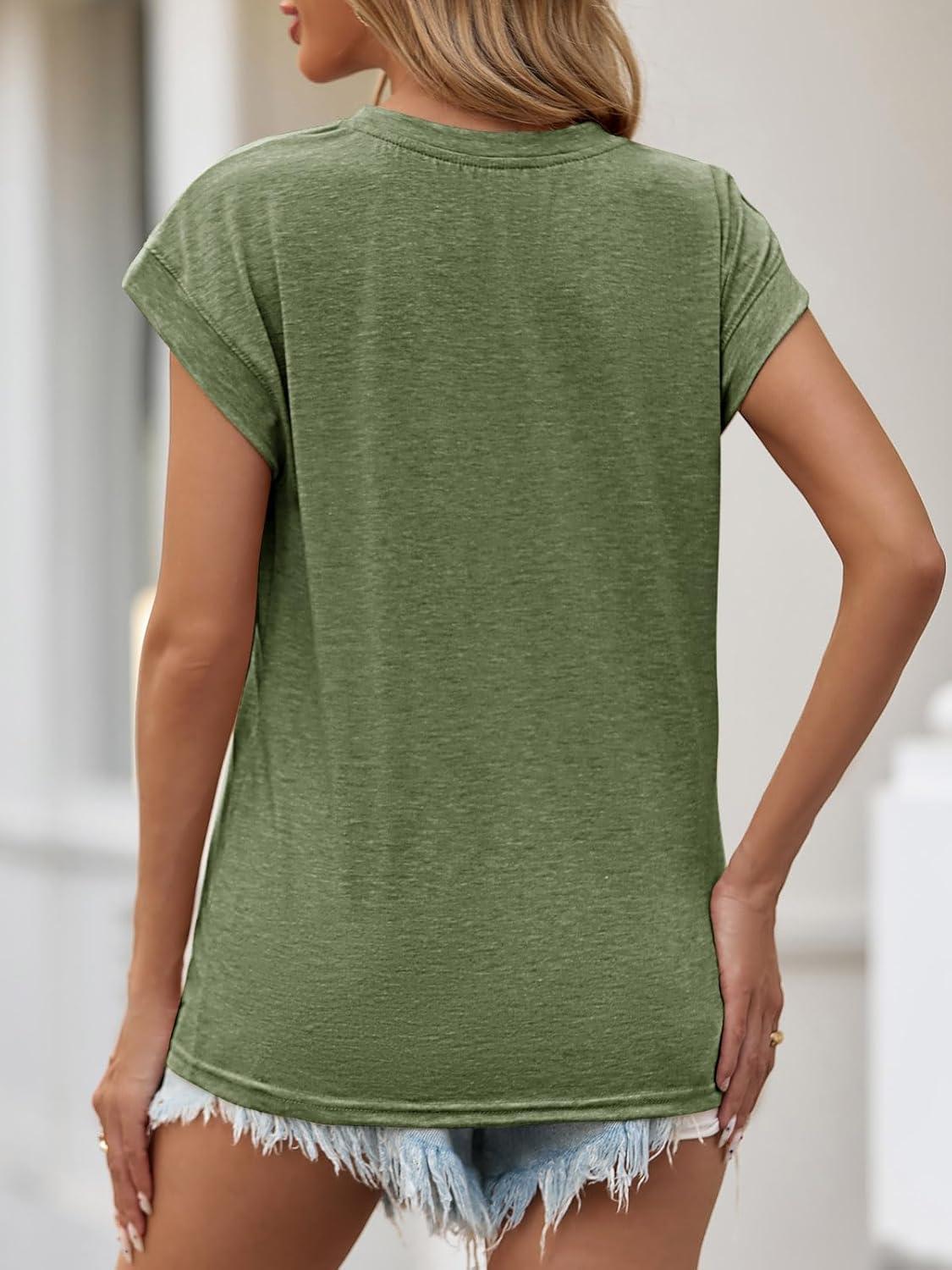 imageTankaneo Womens Short Cap Sleeve Tops Crew Neck Loose Fit T Shirt Basic Casual Sleeveless Tee ShirtsArmy Green