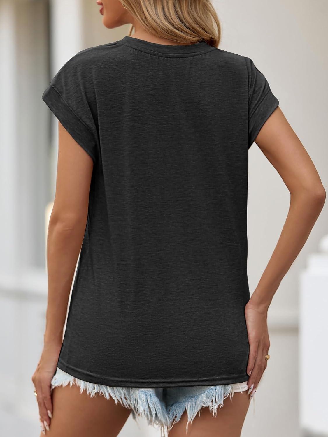 imageTankaneo Womens Short Cap Sleeve Tops Crew Neck Loose Fit T Shirt Basic Casual Sleeveless Tee ShirtsBlack