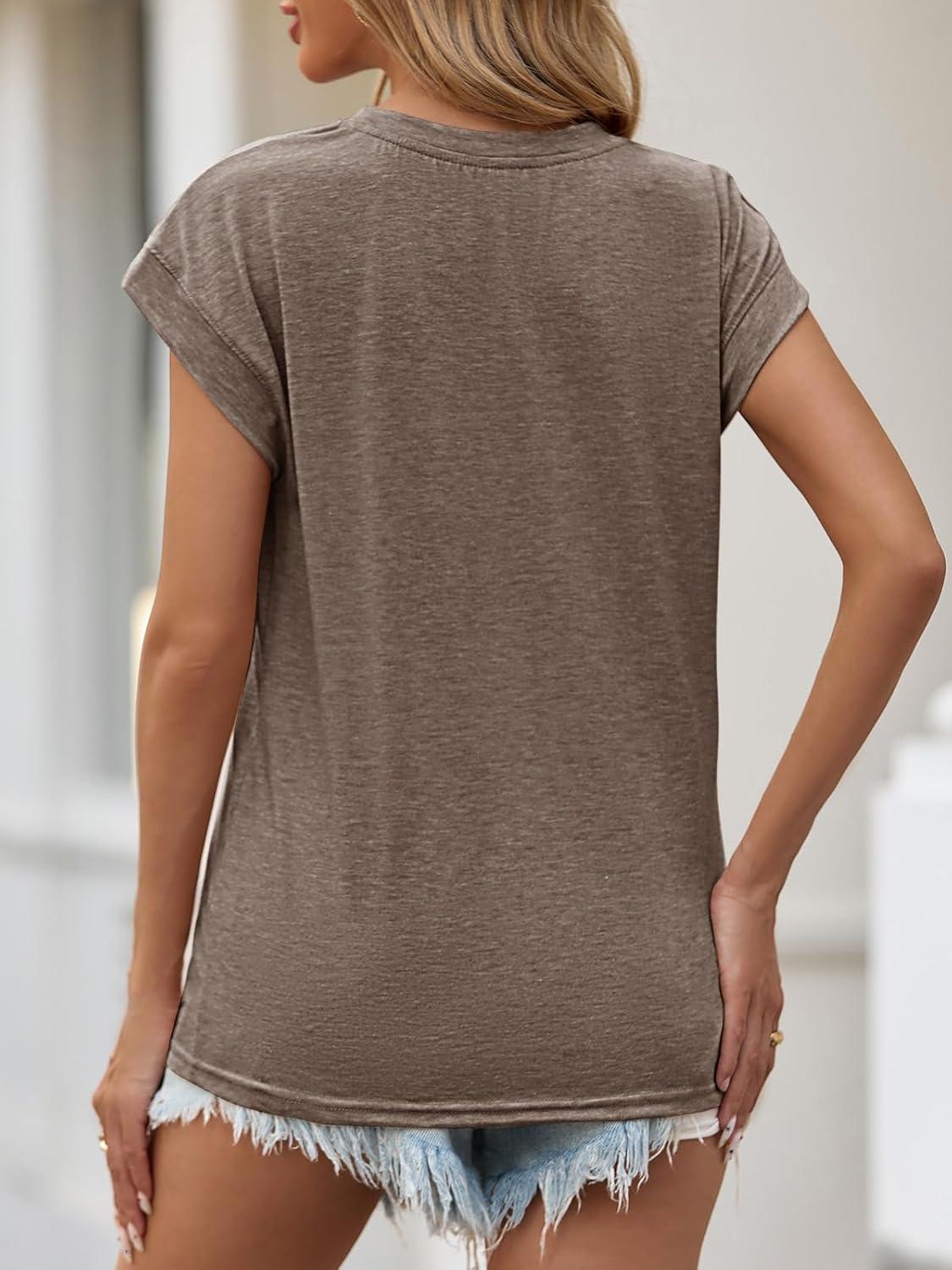 imageTankaneo Womens Short Cap Sleeve Tops Crew Neck Loose Fit T Shirt Basic Casual Sleeveless Tee ShirtsCoffee