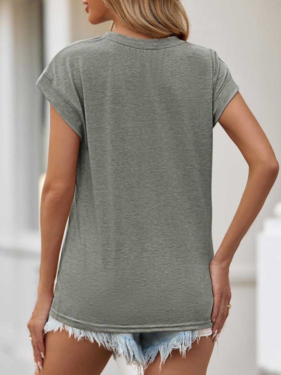 imageTankaneo Womens Short Cap Sleeve Tops Crew Neck Loose Fit T Shirt Basic Casual Sleeveless Tee ShirtsGrey