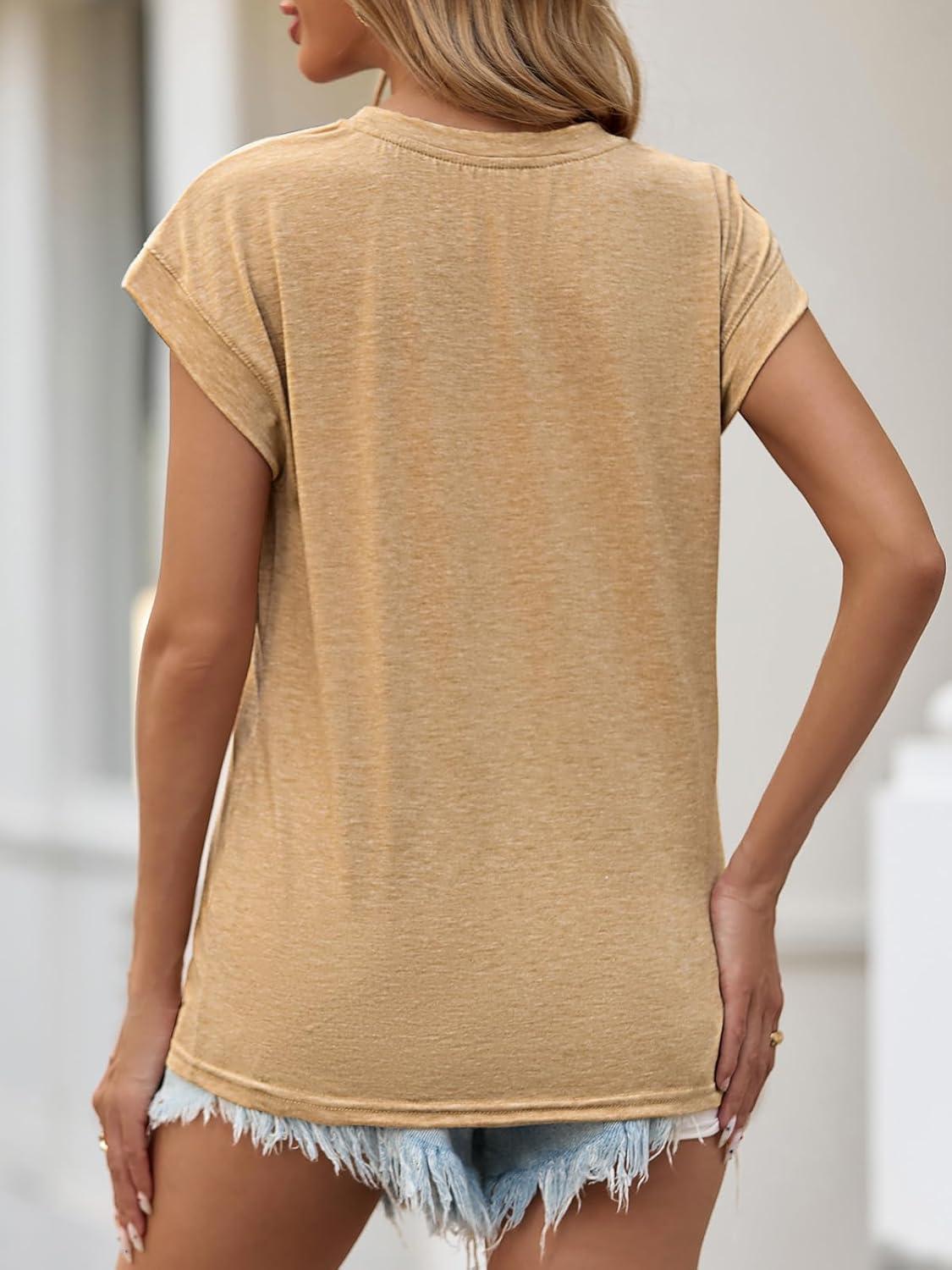 imageTankaneo Womens Short Cap Sleeve Tops Crew Neck Loose Fit T Shirt Basic Casual Sleeveless Tee ShirtsKhaki