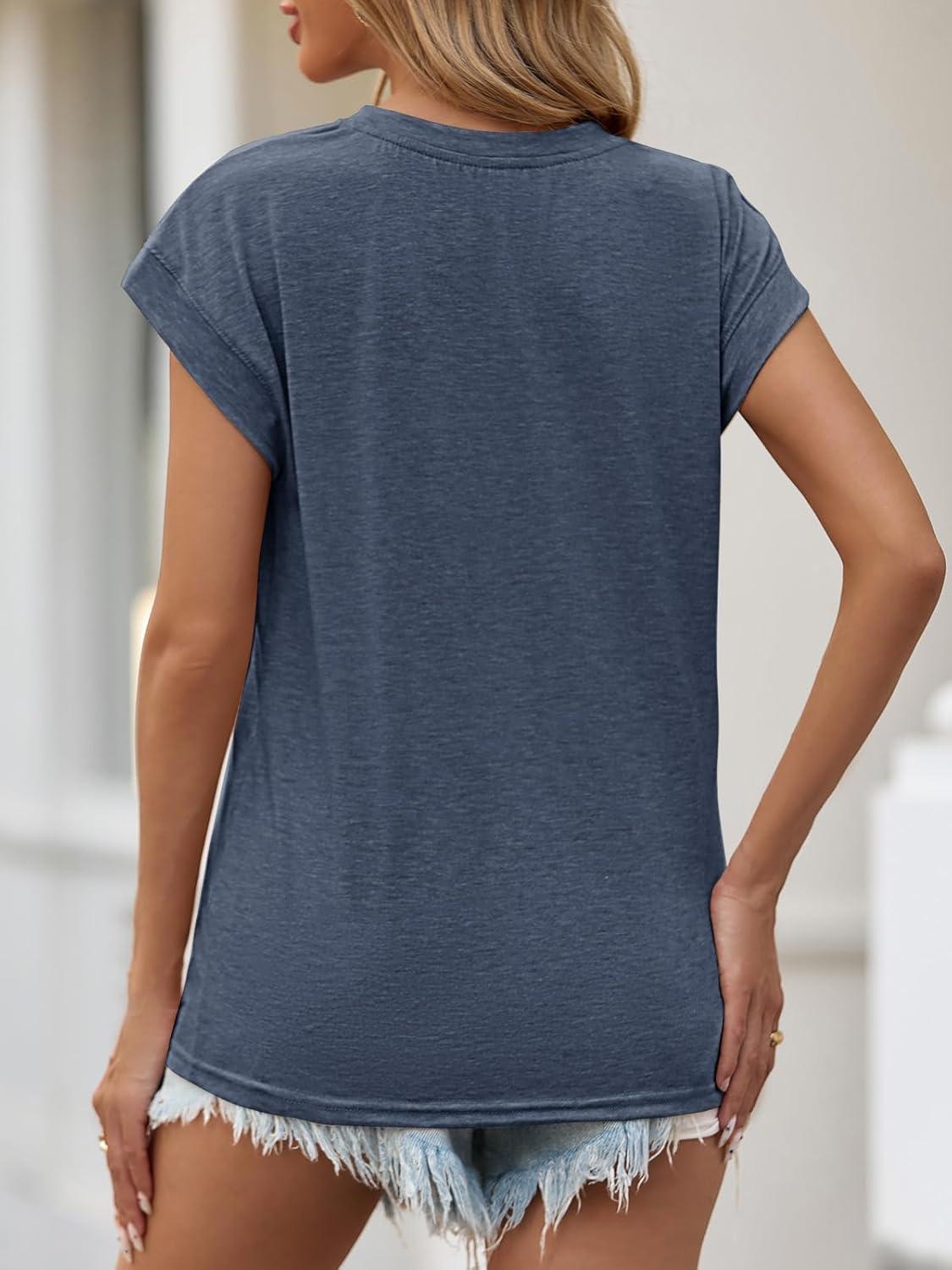 imageTankaneo Womens Short Cap Sleeve Tops Crew Neck Loose Fit T Shirt Basic Casual Sleeveless Tee ShirtsNavy Blue