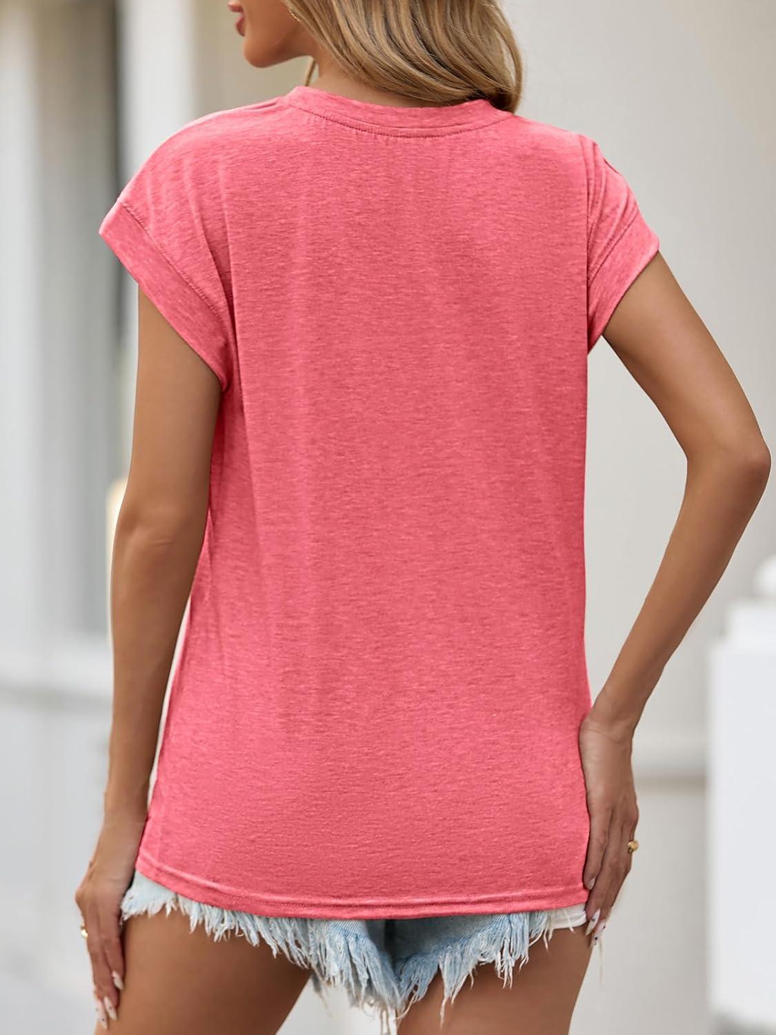 imageTankaneo Womens Short Cap Sleeve Tops Crew Neck Loose Fit T Shirt Basic Casual Sleeveless Tee ShirtsWatermelon Red