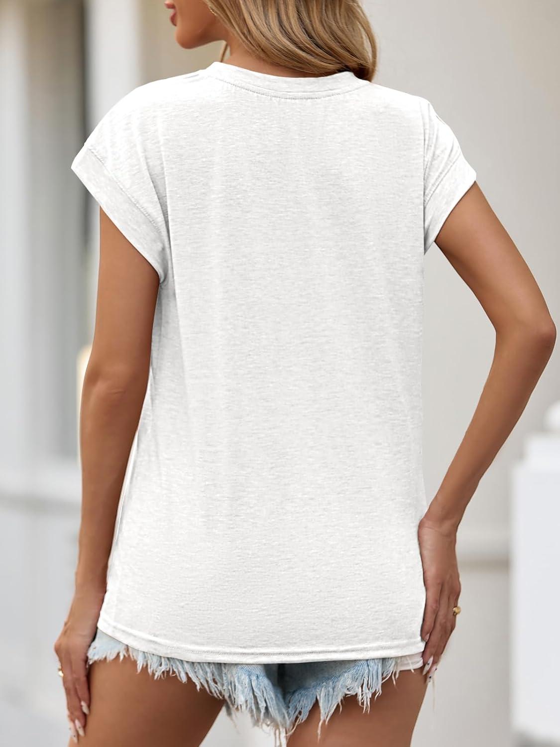 imageTankaneo Womens Short Cap Sleeve Tops Crew Neck Loose Fit T Shirt Basic Casual Sleeveless Tee ShirtsWhite