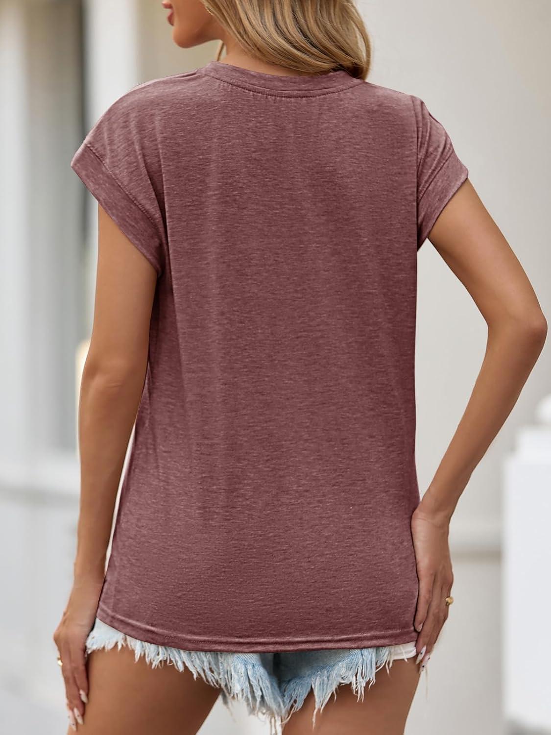 imageTankaneo Womens Short Cap Sleeve Tops Crew Neck Loose Fit T Shirt Basic Casual Sleeveless Tee ShirtsWine Red