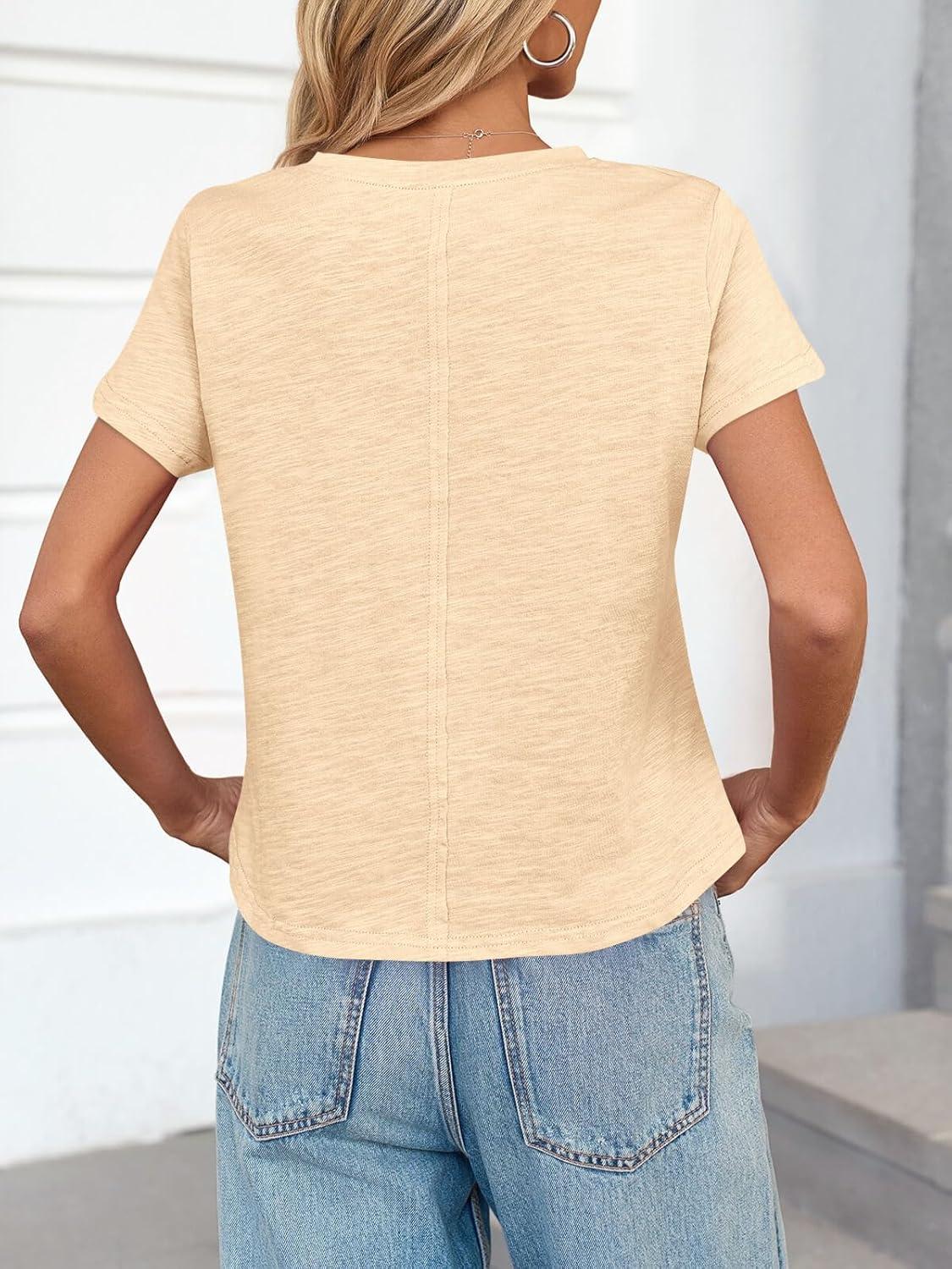 imageTankaneo Womens Short Sleeve Tops Cropped Crew Neck Tshirts Casual Summer Cotton Boxy Tee ShirtsBeige