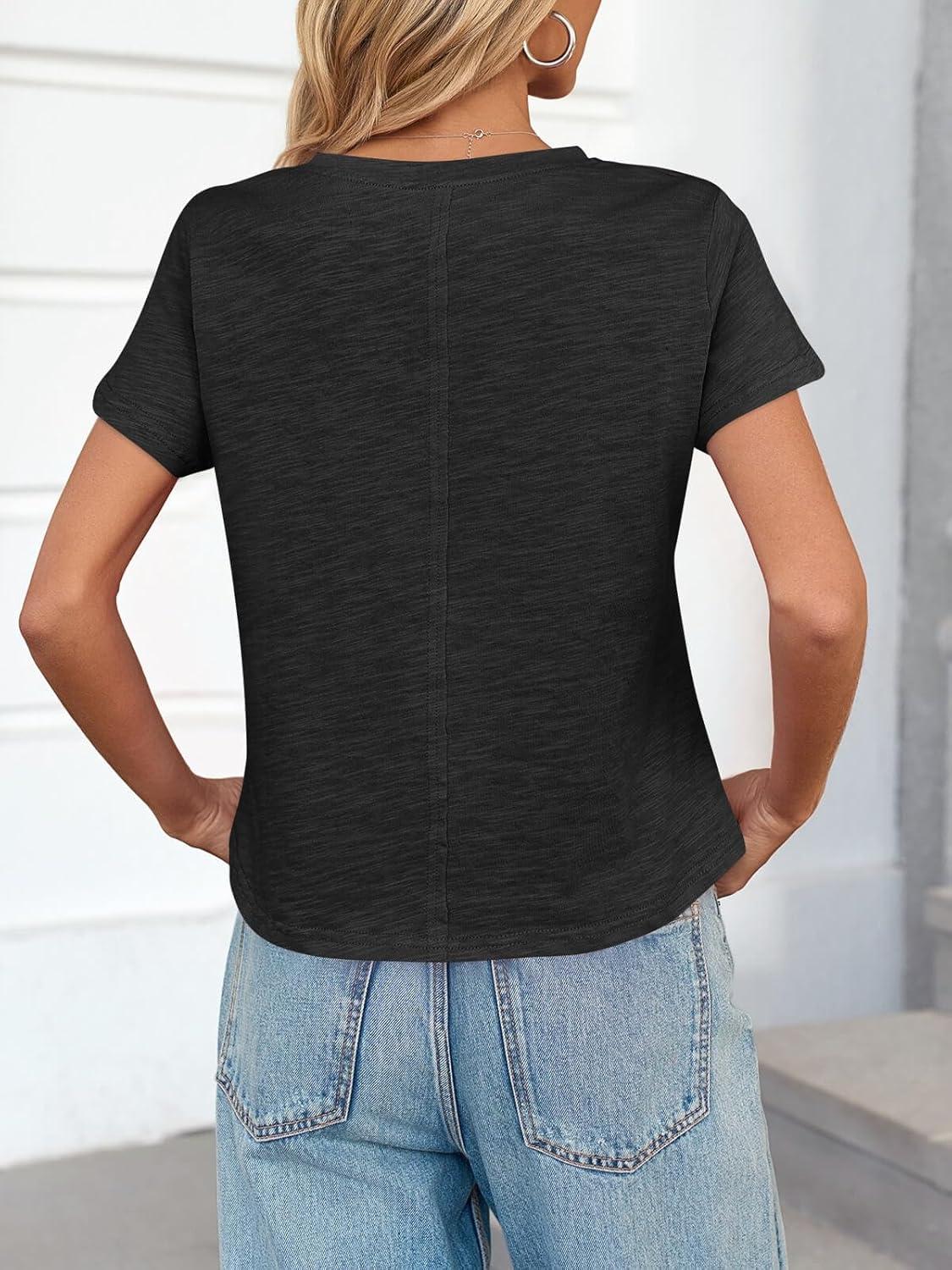 imageTankaneo Womens Short Sleeve Tops Cropped Crew Neck Tshirts Casual Summer Cotton Boxy Tee ShirtsBlack