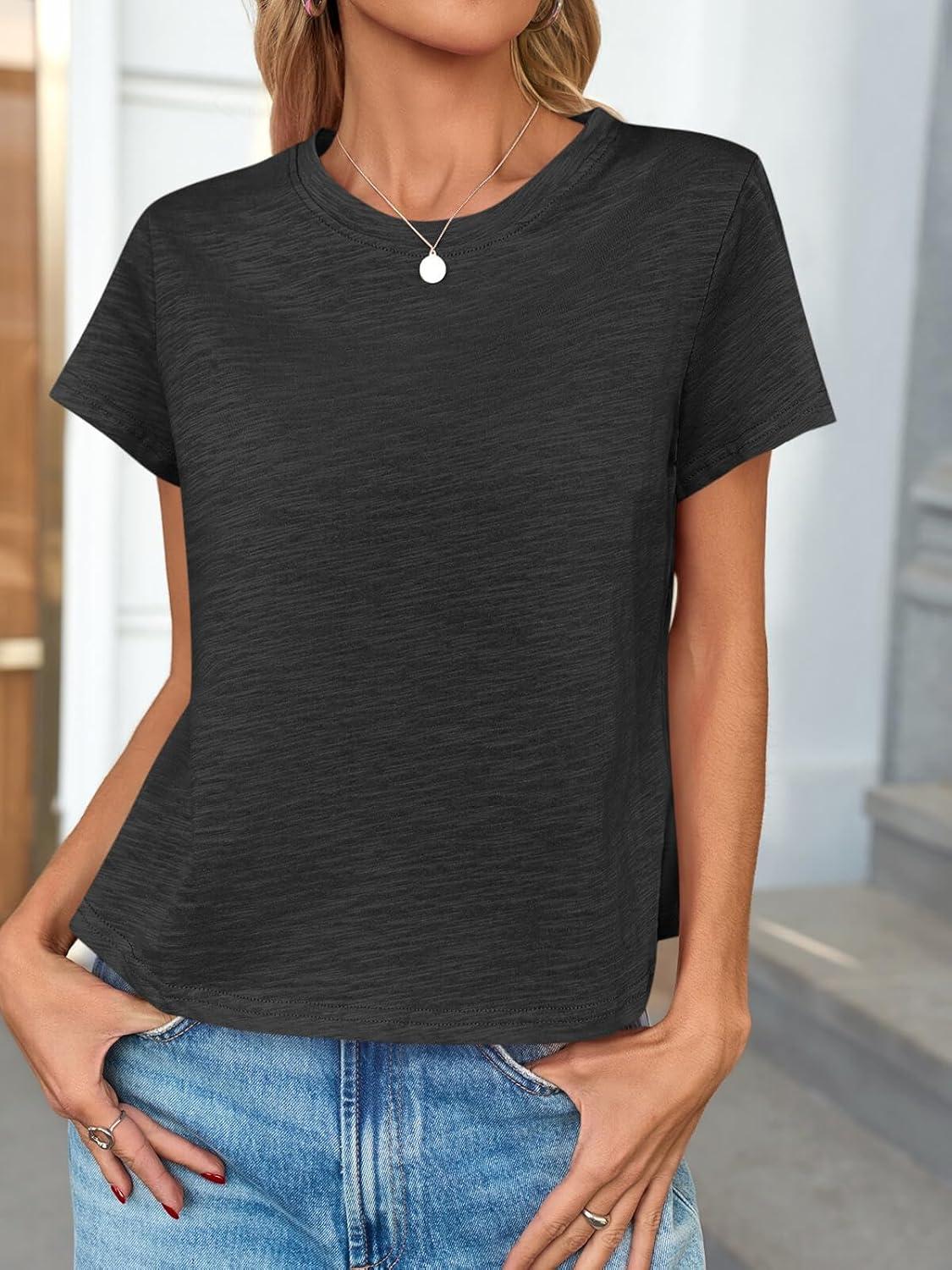 imageTankaneo Womens Short Sleeve Tops Cropped Crew Neck Tshirts Casual Summer Cotton Boxy Tee ShirtsBlack