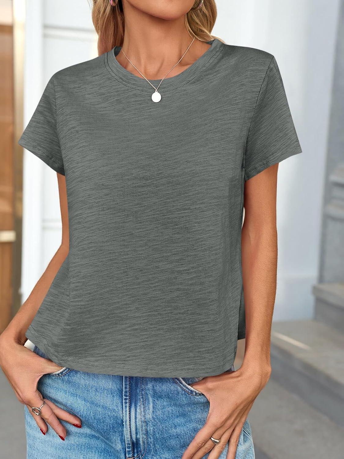 imageTankaneo Womens Short Sleeve Tops Cropped Crew Neck Tshirts Casual Summer Cotton Boxy Tee ShirtsGrey