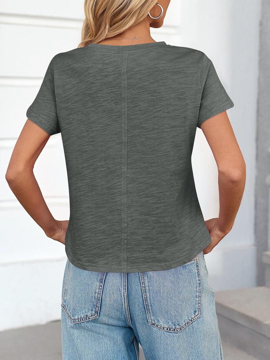 imageTankaneo Womens Short Sleeve Tops Cropped Crew Neck Tshirts Casual Summer Cotton Boxy Tee ShirtsGrey