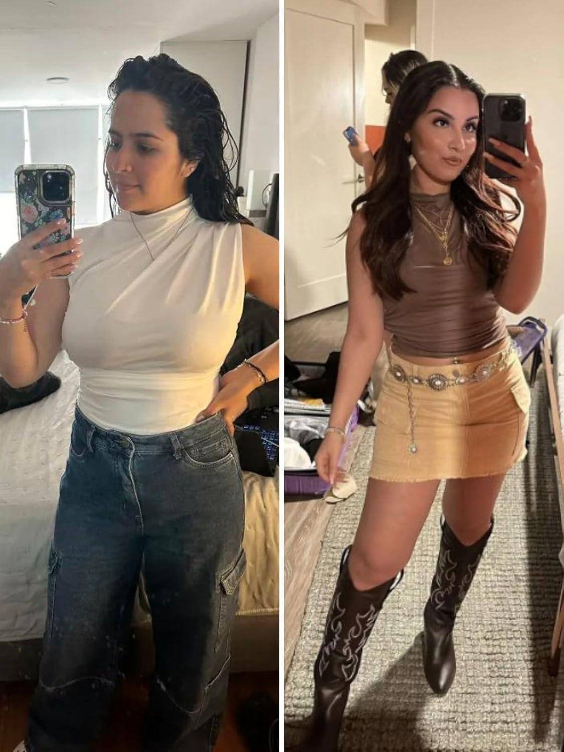 imageTankaneo Womens Sleeveless Tank Tops Slim Fitted Mock Neck Draped Stretchy Summer Casual Ruched TopsKhaki