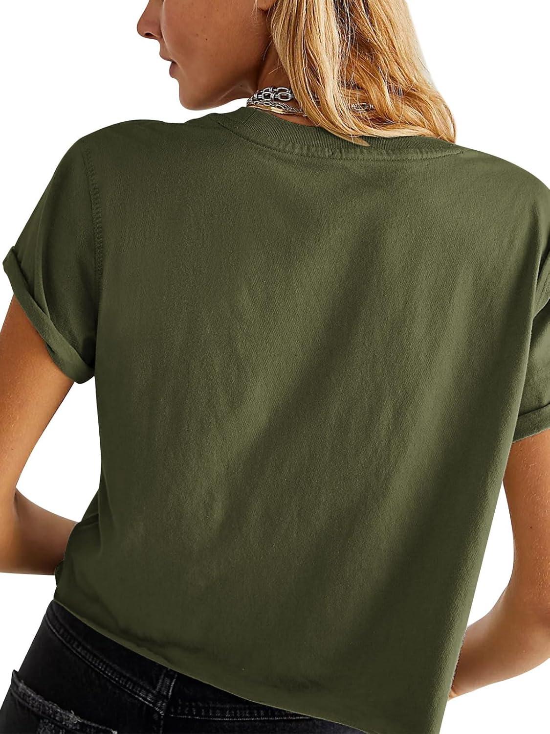 imageTankaneo Womens Summer Crop Tops Trendy 2025 Short Sleeve Crewneck Tee Casual Cute Workout Cropped T Shirts Basic TopArmy Green