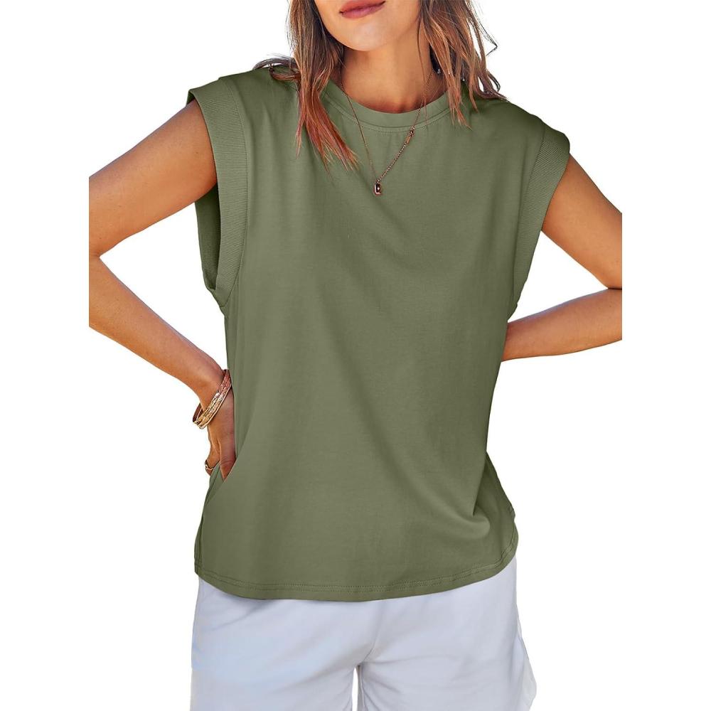 imageTankaneo Womens Cap Sleeve Tank Tops Cotton Summer Casual Loose Fit Basic Tee Shirts 2025 FashionArmy Green