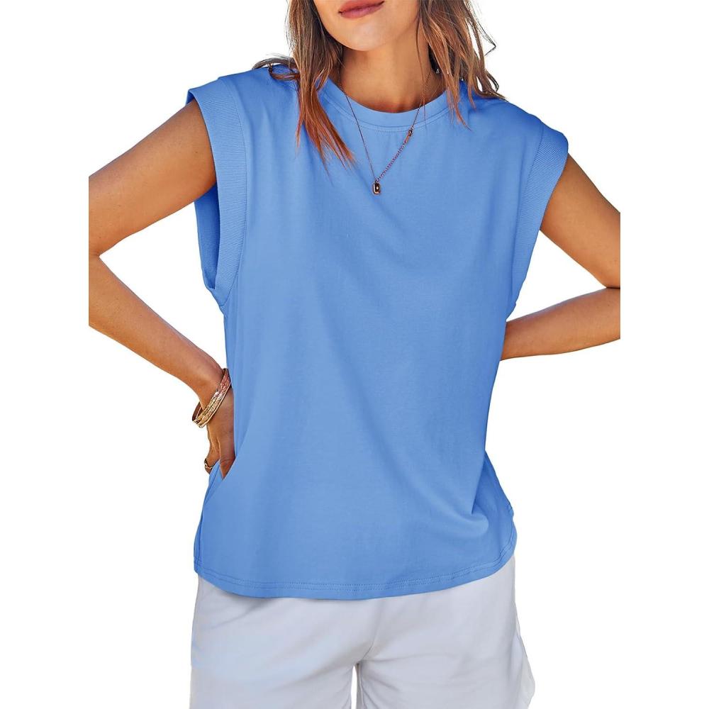 imageTankaneo Womens Cap Sleeve Tank Tops Cotton Summer Casual Loose Fit Basic Tee Shirts 2025 FashionBlue