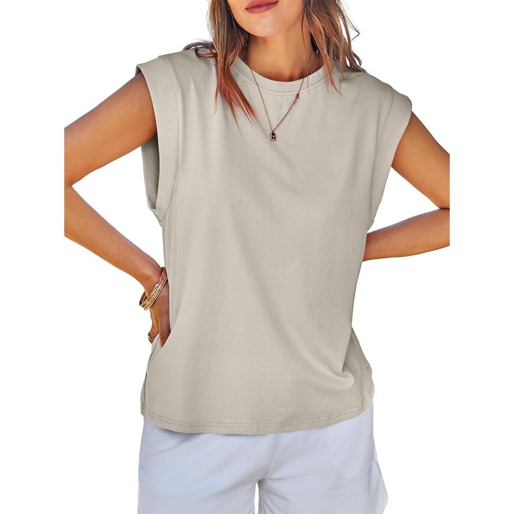 imageTankaneo Womens Cap Sleeve Tank Tops Cotton Summer Casual Loose Fit Basic Tee Shirts 2025 FashionGrey