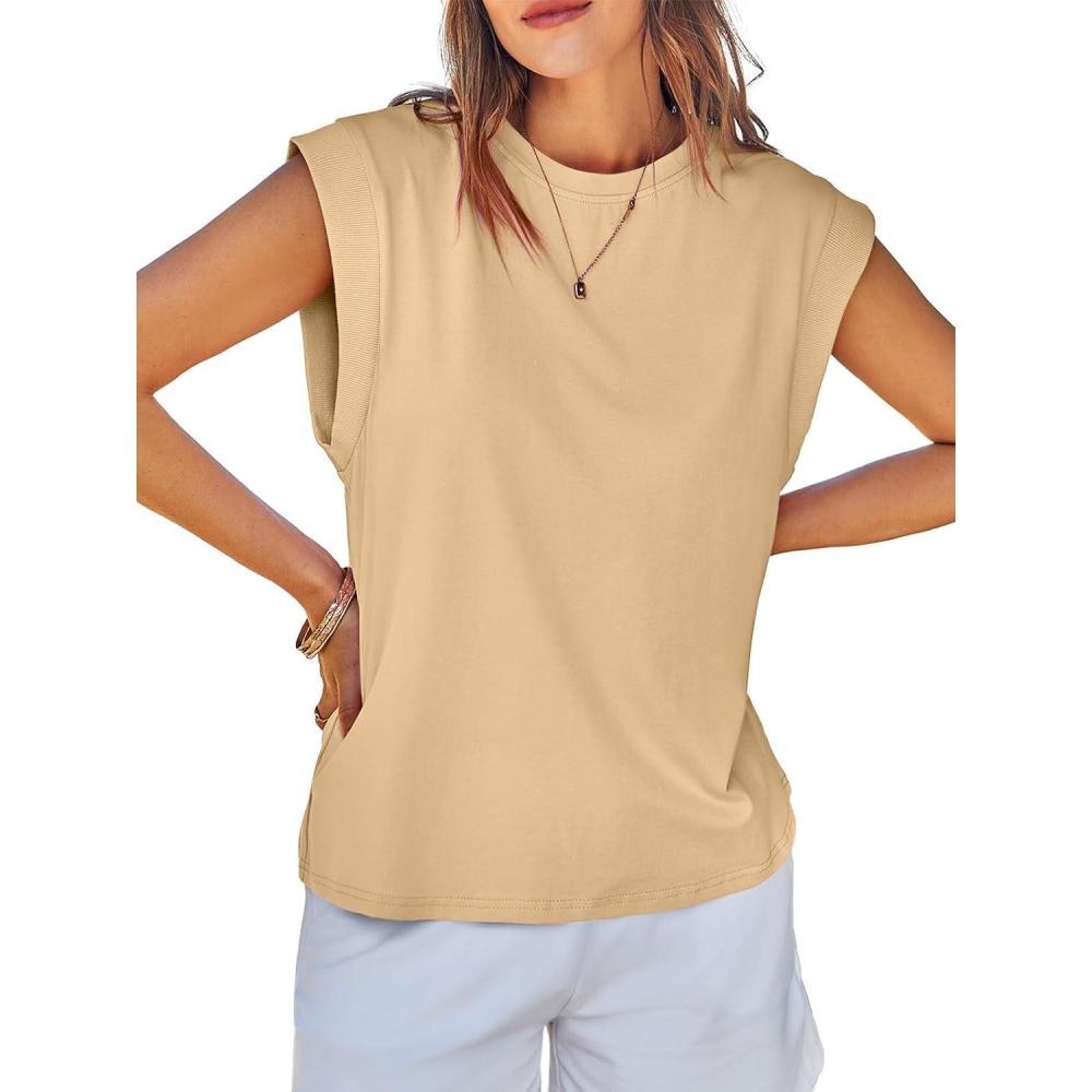 imageTankaneo Womens Cap Sleeve Tank Tops Cotton Summer Casual Loose Fit Basic Tee Shirts 2025 FashionKhaki
