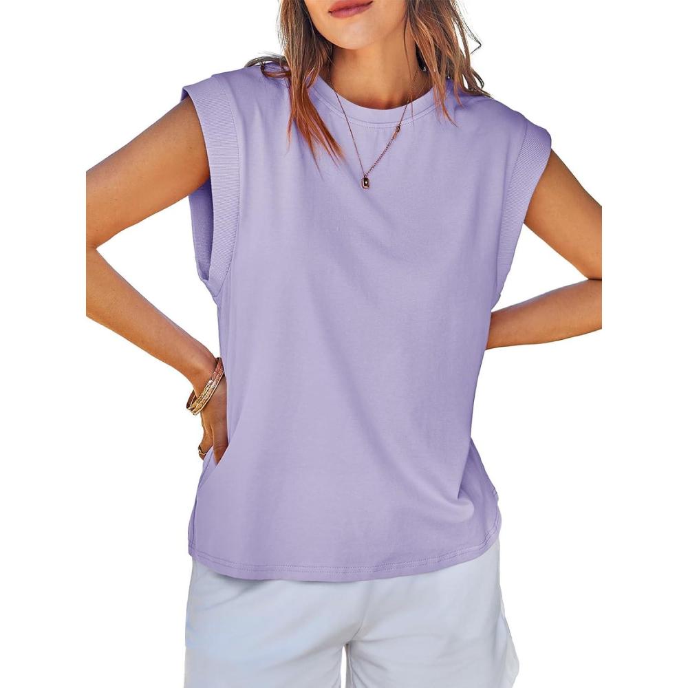 imageTankaneo Womens Cap Sleeve Tank Tops Cotton Summer Casual Loose Fit Basic Tee Shirts 2025 FashionLight Purple