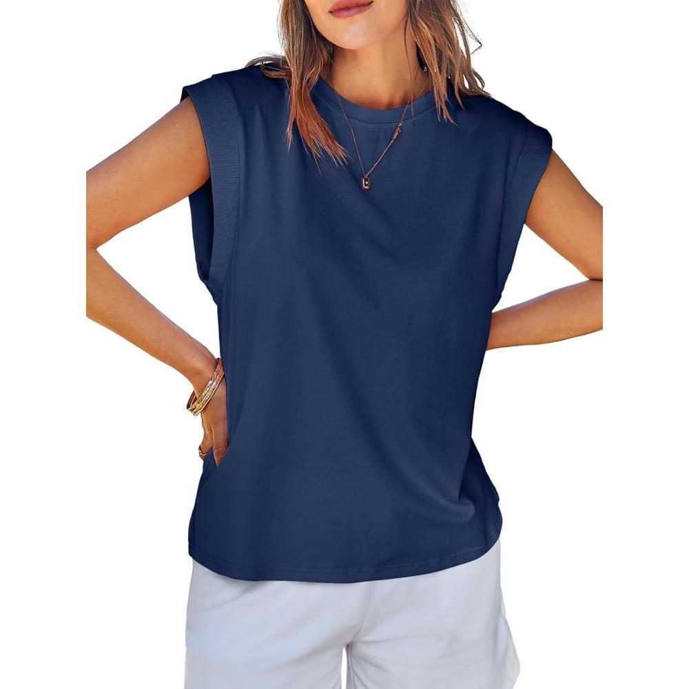 imageTankaneo Womens Cap Sleeve Tank Tops Cotton Summer Casual Loose Fit Basic Tee Shirts 2025 FashionNavy