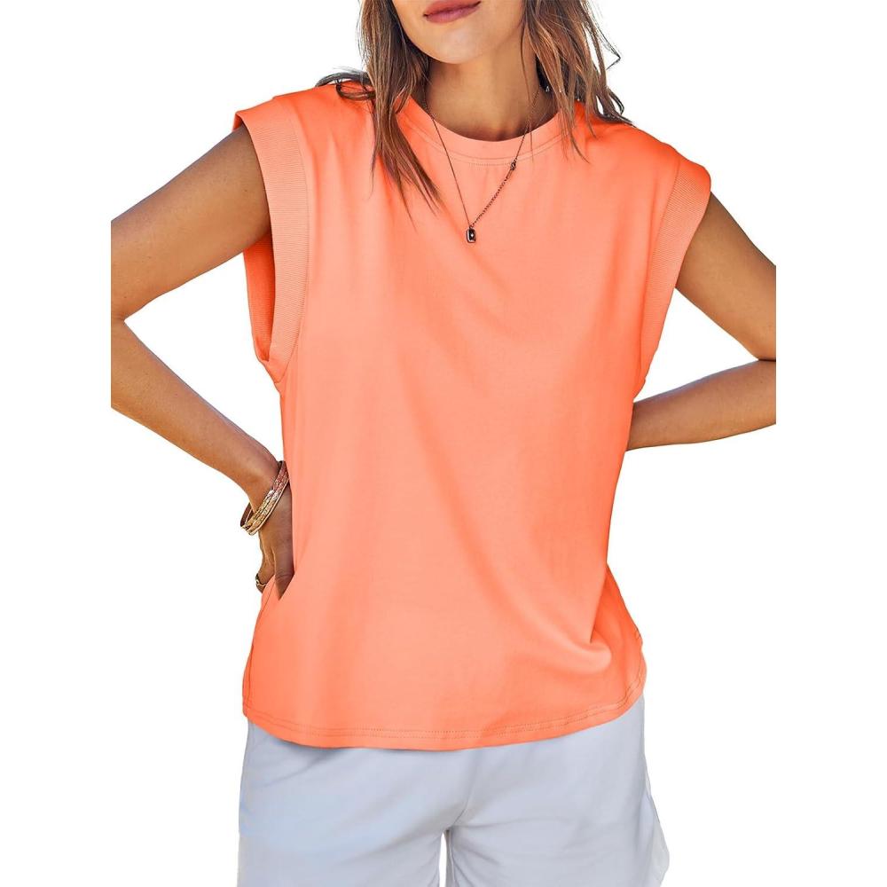 imageTankaneo Womens Cap Sleeve Tank Tops Cotton Summer Casual Loose Fit Basic Tee Shirts 2025 FashionOrange