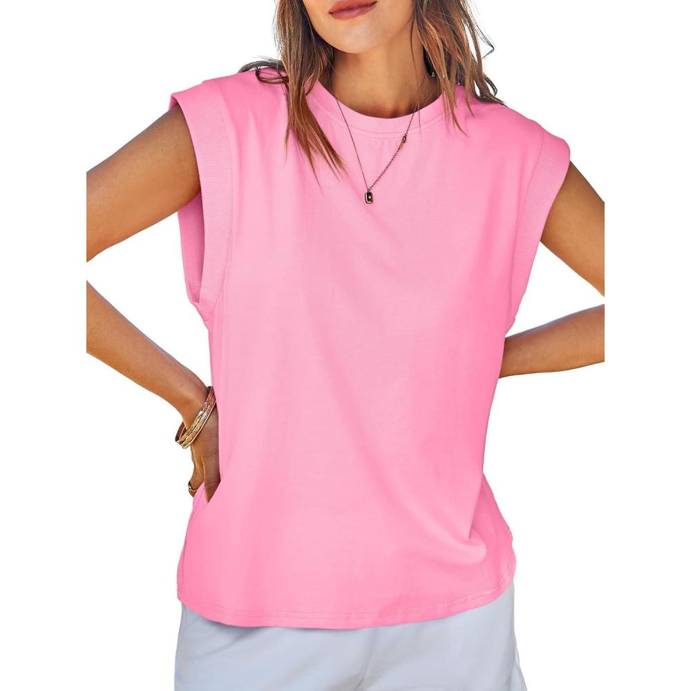 imageTankaneo Womens Cap Sleeve Tank Tops Cotton Summer Casual Loose Fit Basic Tee Shirts 2025 FashionPink