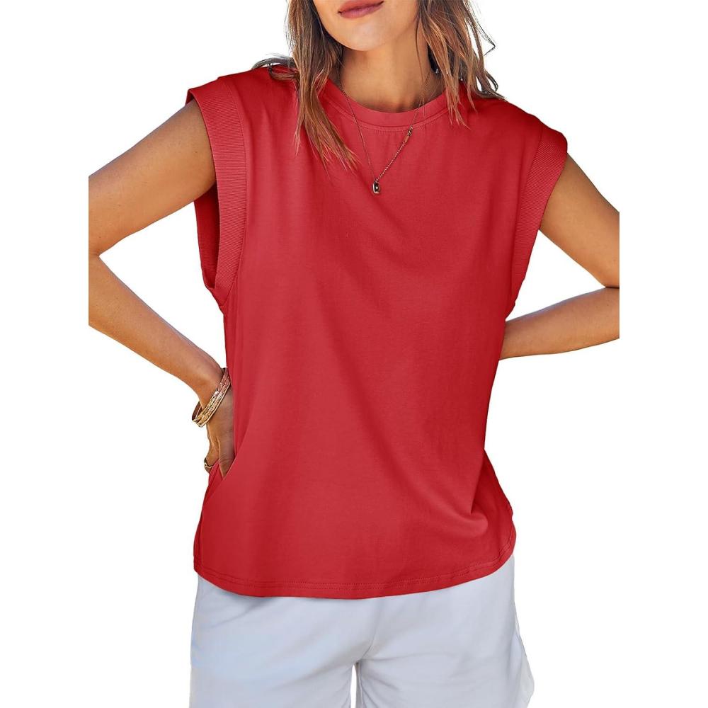 imageTankaneo Womens Cap Sleeve Tank Tops Cotton Summer Casual Loose Fit Basic Tee Shirts 2025 FashionRed