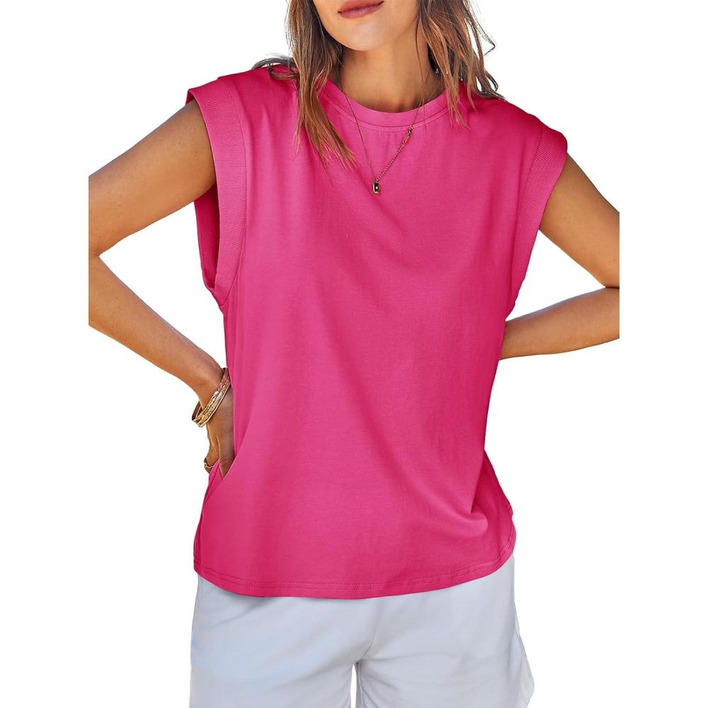 imageTankaneo Womens Cap Sleeve Tank Tops Cotton Summer Casual Loose Fit Basic Tee Shirts 2025 FashionRose Red