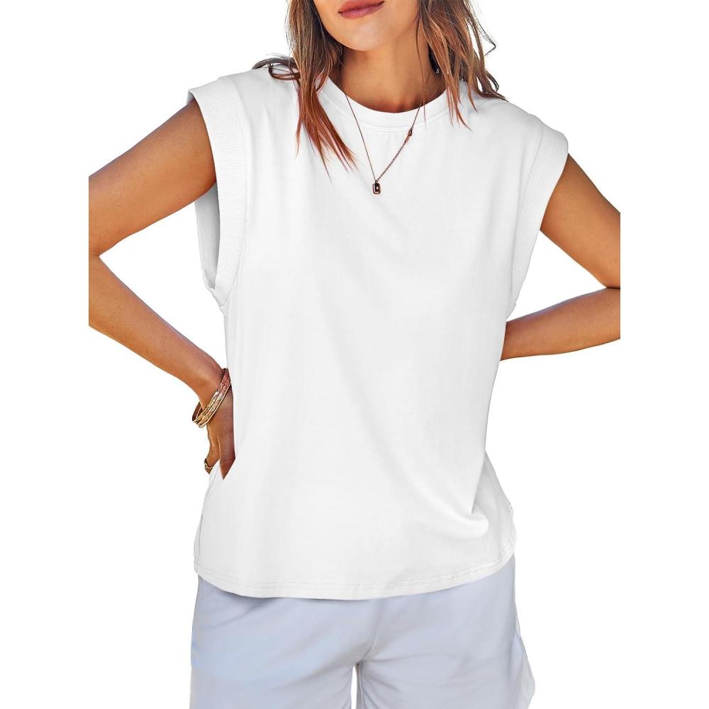 imageTankaneo Womens Cap Sleeve Tank Tops Cotton Summer Casual Loose Fit Basic Tee Shirts 2025 FashionWhite