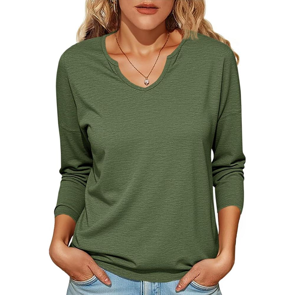 imageTankaneo Womens Long Sleeve TShirts Casual V Neck Loose Fit Shirts 2025 Fall Lightweight Basic TeesArmy Green
