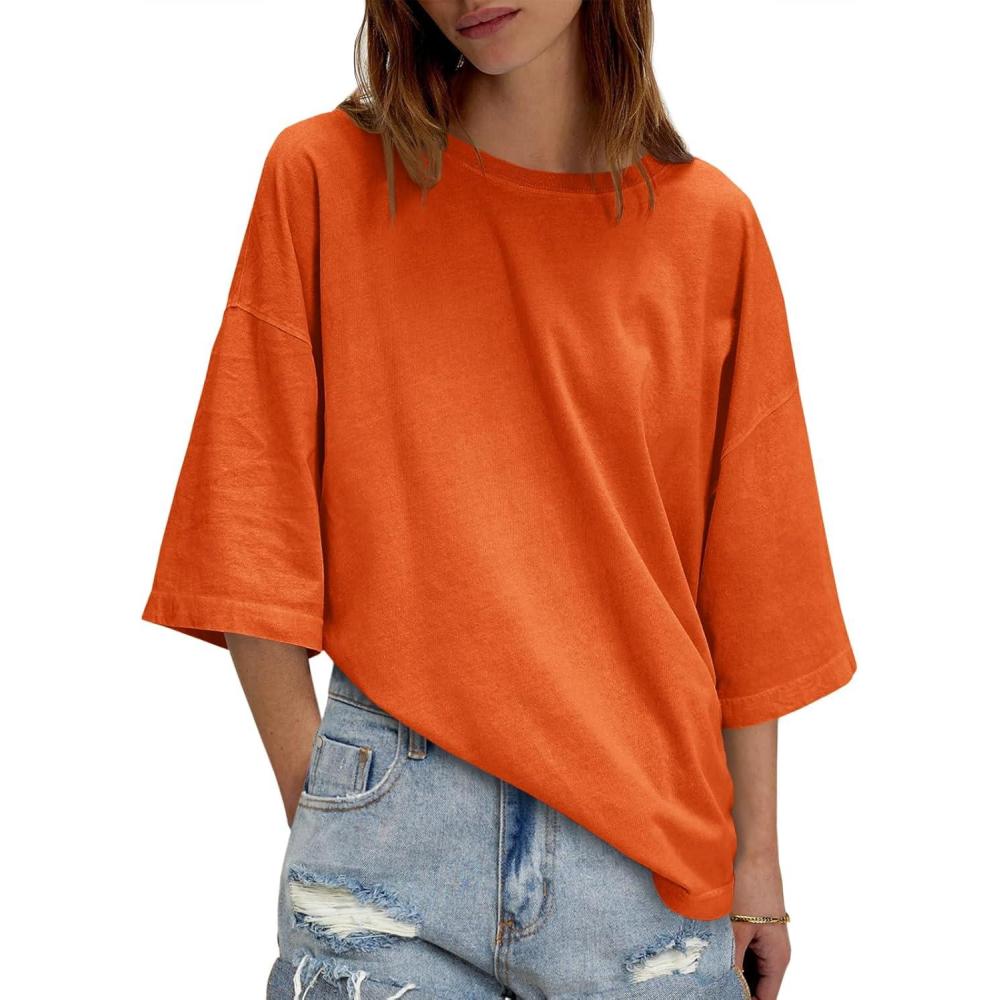 imageTankaneo Womens Oversized Half Sleeve TShirts Summer Casual Crew Neck Tunic Tops Loose Fit Boxy Basic TeesBrick Red