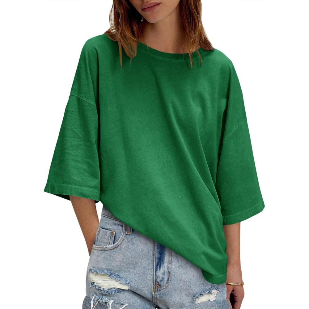 imageTankaneo Womens Oversized Half Sleeve TShirts Summer Casual Crew Neck Tunic Tops Loose Fit Boxy Basic TeesGreen