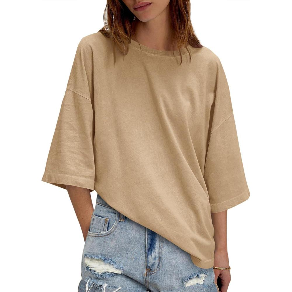 imageTankaneo Womens Oversized Half Sleeve TShirts Summer Casual Crew Neck Tunic Tops Loose Fit Boxy Basic TeesLight Coffee