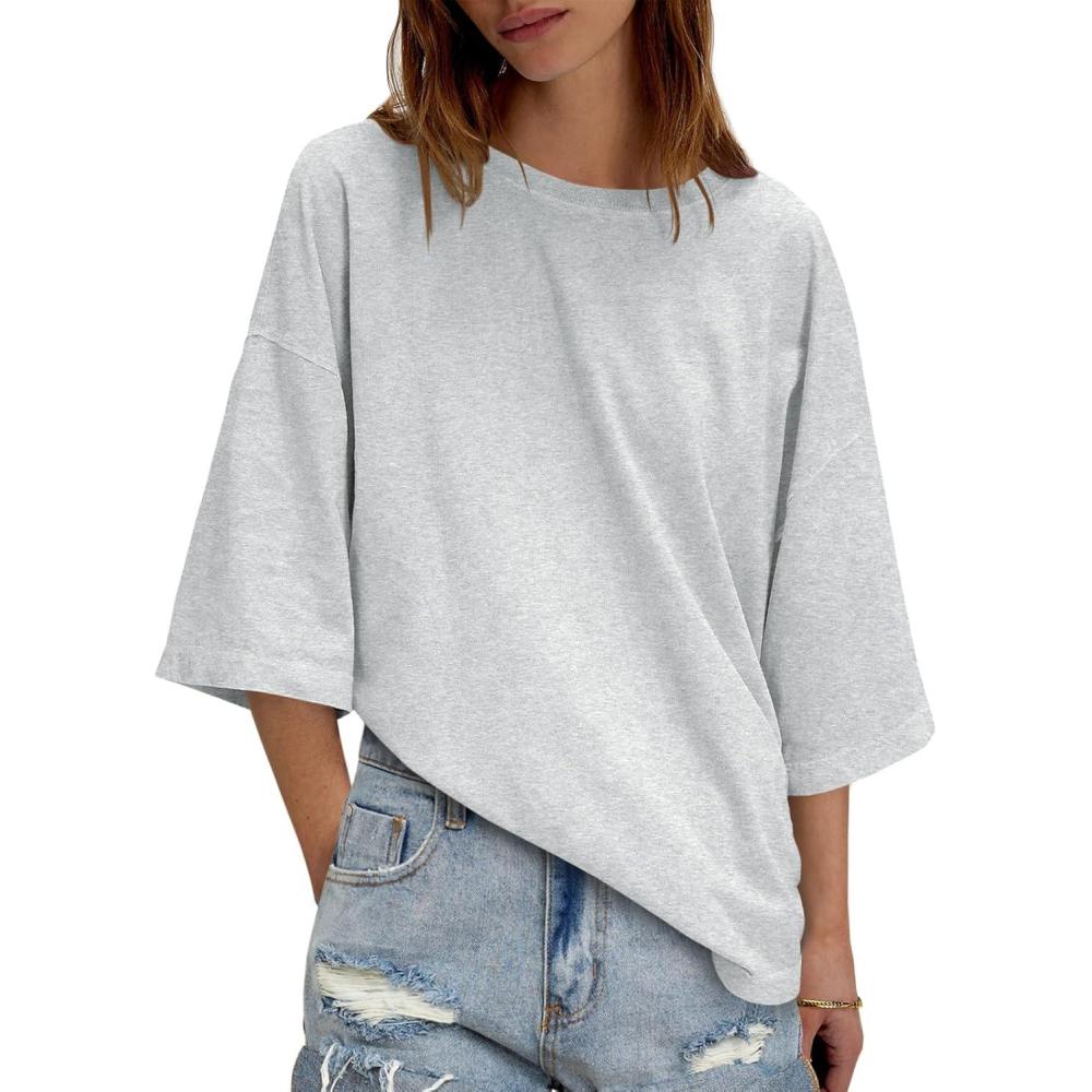 imageTankaneo Womens Oversized Half Sleeve TShirts Summer Casual Crew Neck Tunic Tops Loose Fit Boxy Basic TeesLight Grey