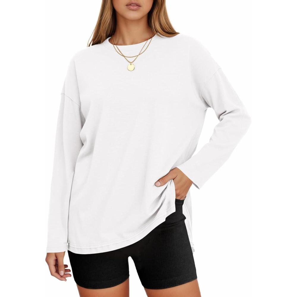imageTankaneo Womens Oversized Long Sleeve T Shirts 2025 Crewneck Basic Tee Loose Fit Tunic Tops Casual Fall Workout ClothesWhite