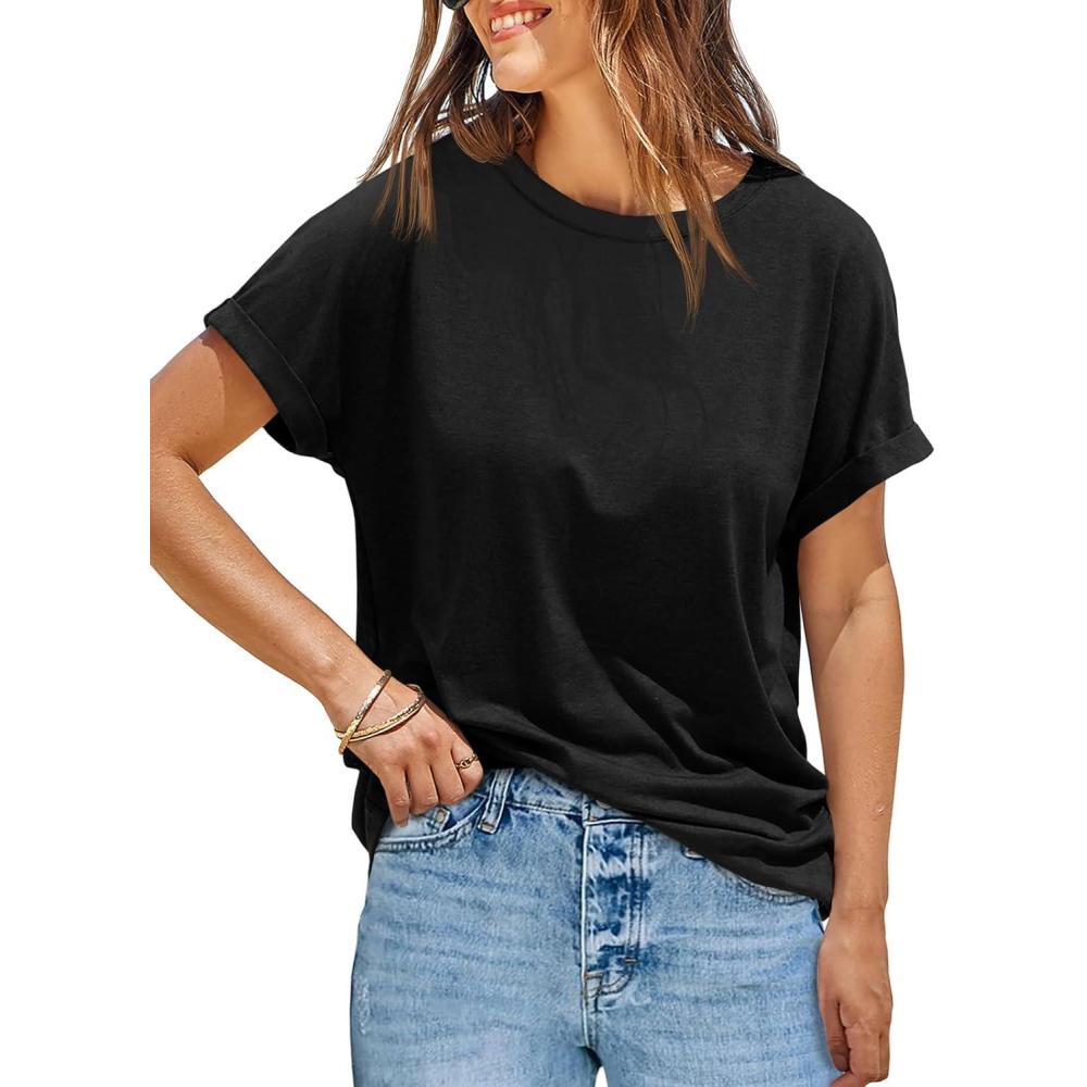 imageTankaneo Womens Oversized Short Sleeve TShirts Summer Casual Loose Fit Tops Workout Basic Tunic TeesBlack