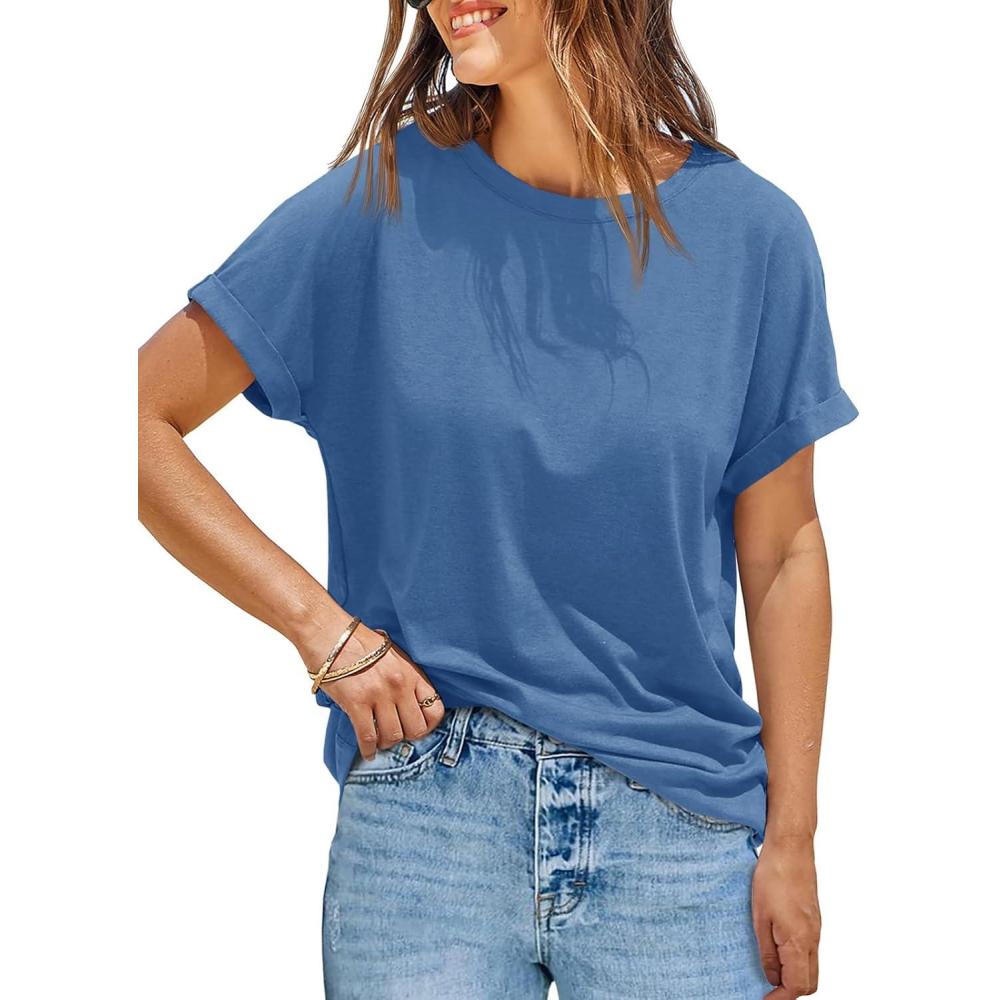 imageTankaneo Womens Oversized Short Sleeve TShirts Summer Casual Loose Fit Tops Workout Basic Tunic TeesNavy Blue