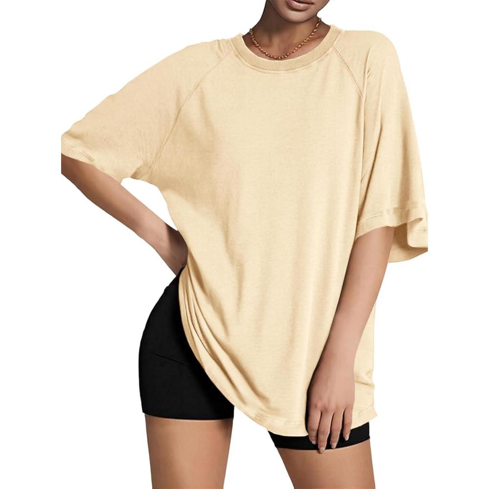 imageTankaneo Womens Oversized Tshirts Crew Neck Short Raglan Sleeve Tunic Tops Summer Casual Loose Fit Workout Tee ShirtsBeige