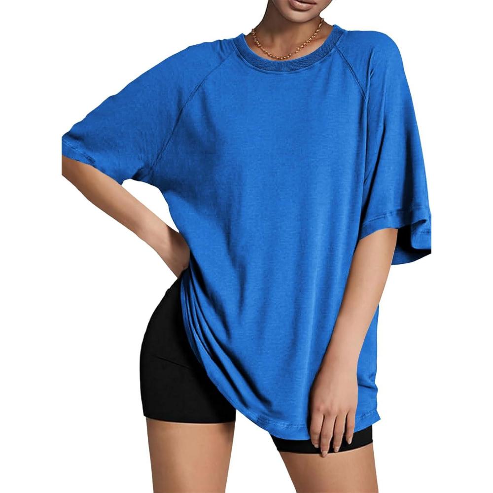 imageTankaneo Womens Oversized Tshirts Crew Neck Short Raglan Sleeve Tunic Tops Summer Casual Loose Fit Workout Tee ShirtsBlue