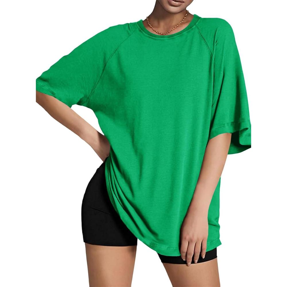 imageTankaneo Womens Oversized Tshirts Crew Neck Short Raglan Sleeve Tunic Tops Summer Casual Loose Fit Workout Tee ShirtsGreen