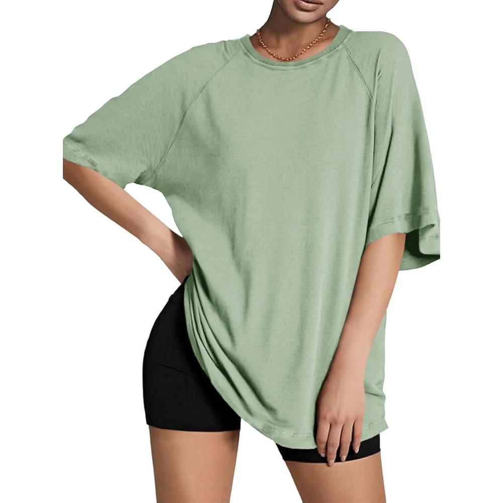 imageTankaneo Womens Oversized Tshirts Crew Neck Short Raglan Sleeve Tunic Tops Summer Casual Loose Fit Workout Tee ShirtsLight Green
