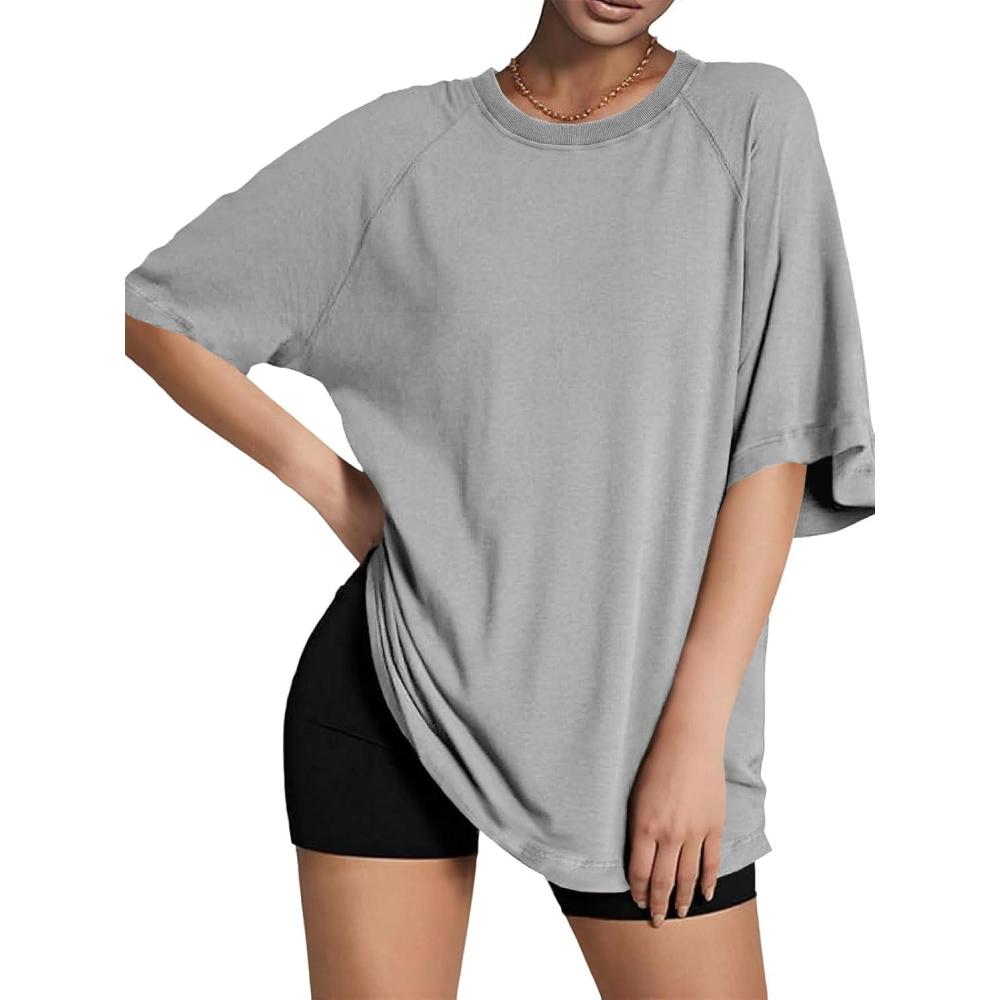 imageTankaneo Womens Oversized Tshirts Crew Neck Short Raglan Sleeve Tunic Tops Summer Casual Loose Fit Workout Tee ShirtsLight Grey