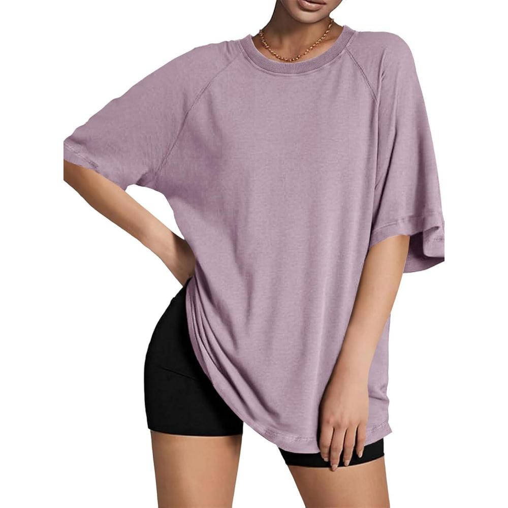 imageTankaneo Womens Oversized Tshirts Crew Neck Short Raglan Sleeve Tunic Tops Summer Casual Loose Fit Workout Tee ShirtsLight Purple