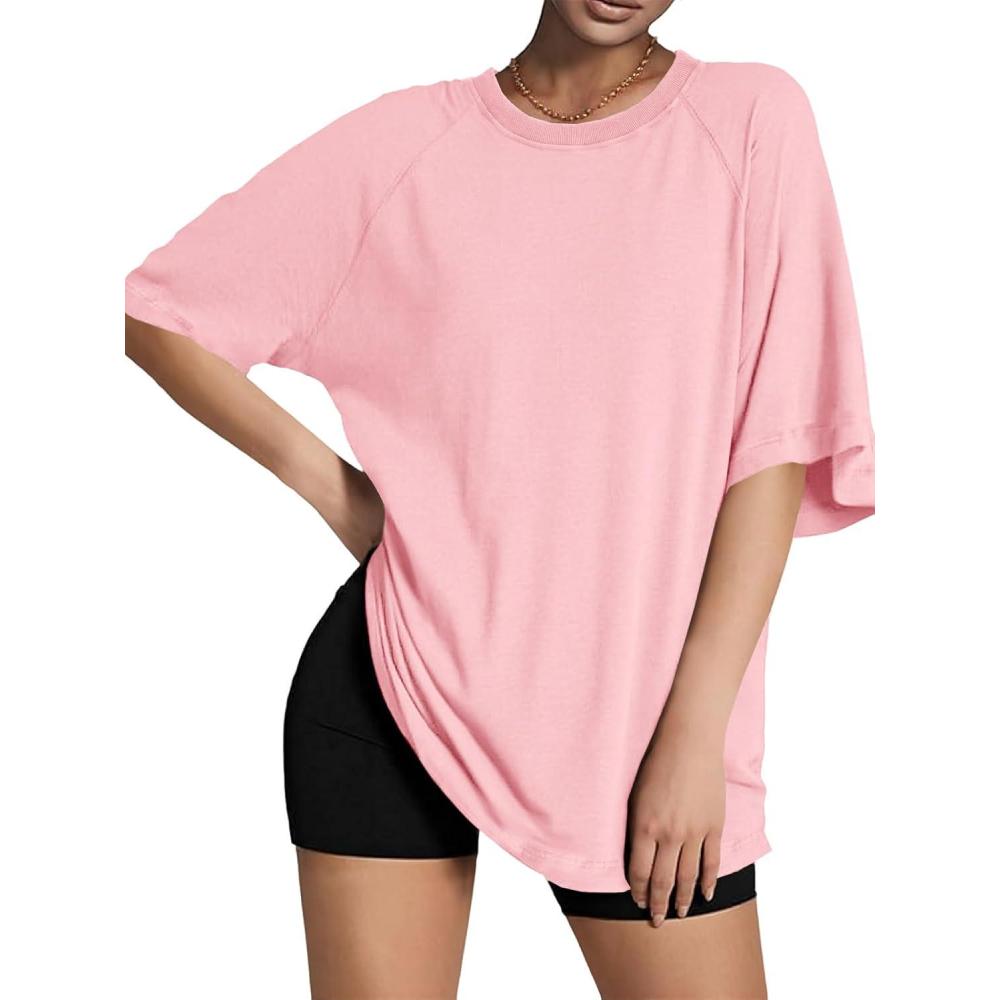 imageTankaneo Womens Oversized Tshirts Crew Neck Short Raglan Sleeve Tunic Tops Summer Casual Loose Fit Workout Tee ShirtsWatermelon Red