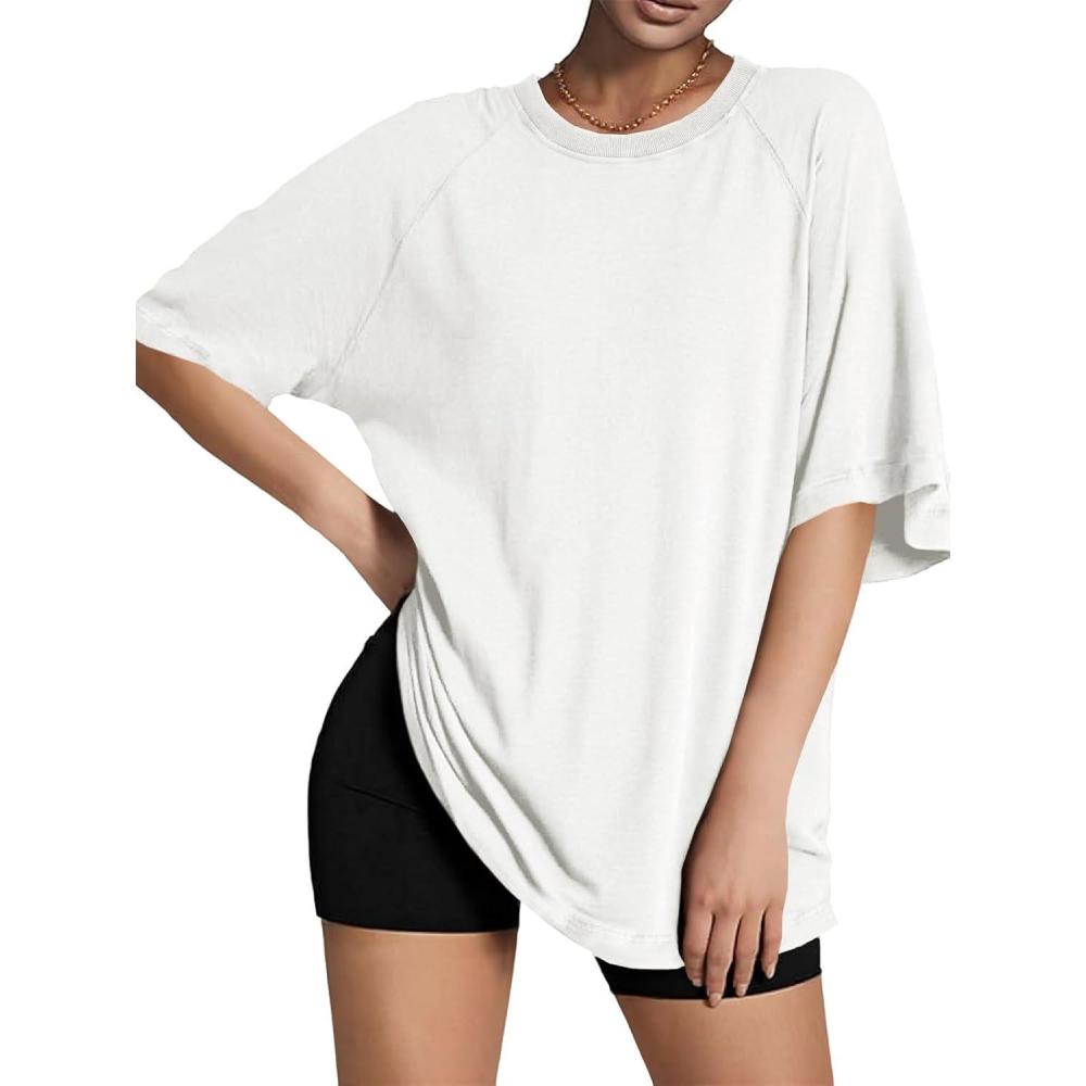 imageTankaneo Womens Oversized Tshirts Crew Neck Short Raglan Sleeve Tunic Tops Summer Casual Loose Fit Workout Tee ShirtsWhite