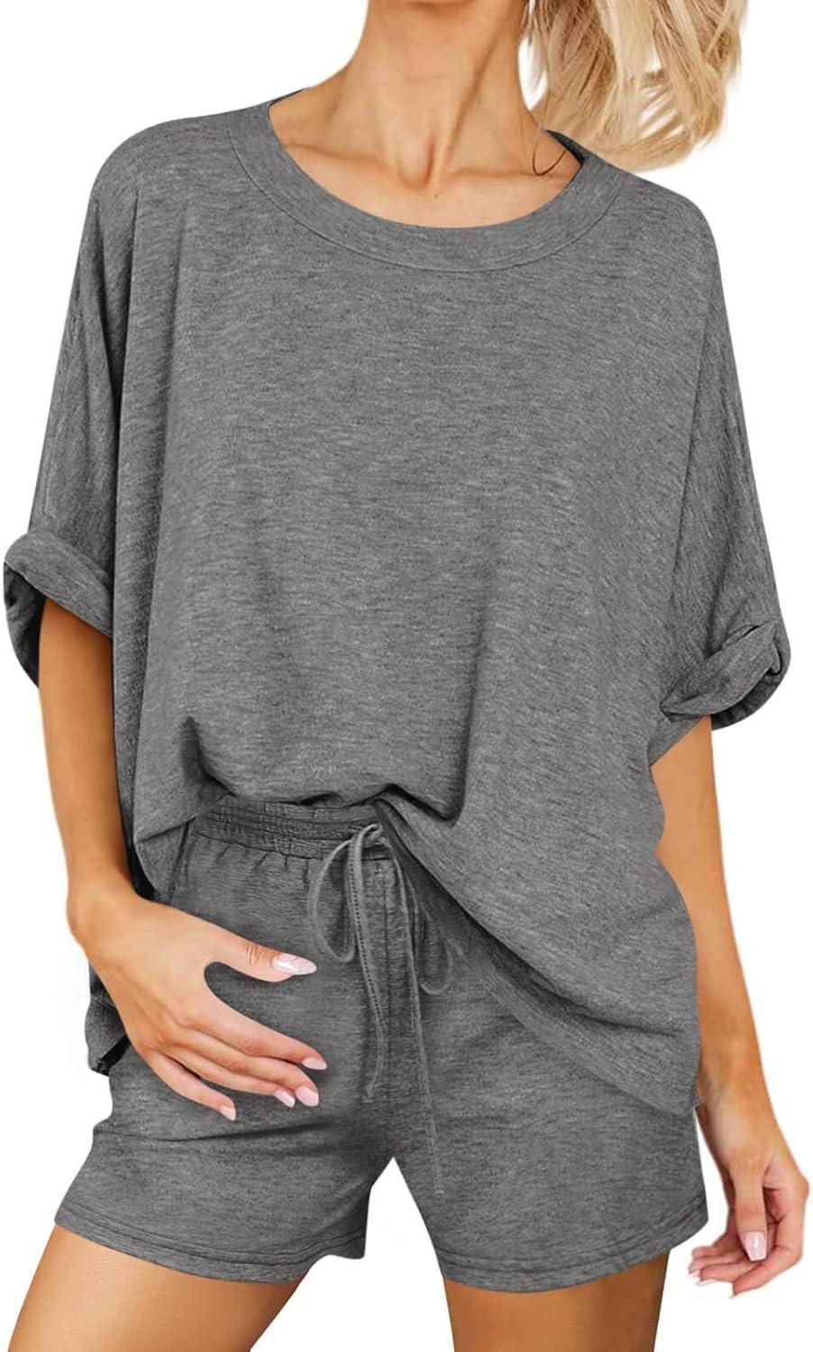 imageTankaneo Womens 2 Piece Lounge Sets Oversized Short Sleeve Tshirts Drawstring Shorts Pajamas Summer OutfitsDark Grey